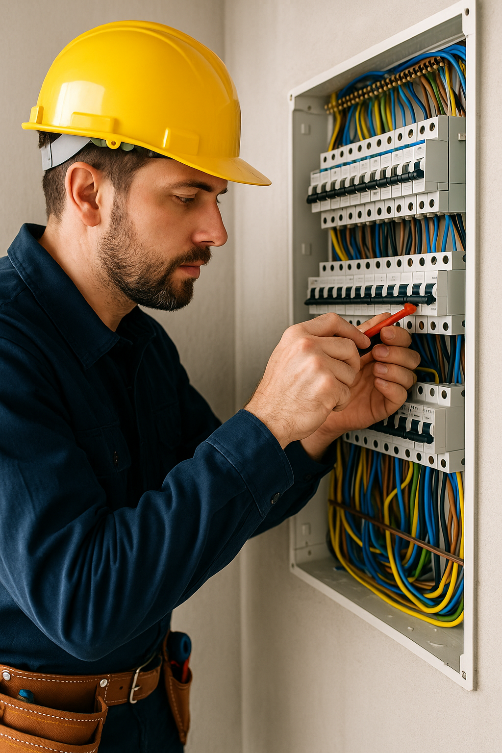 Electrician working on wiring